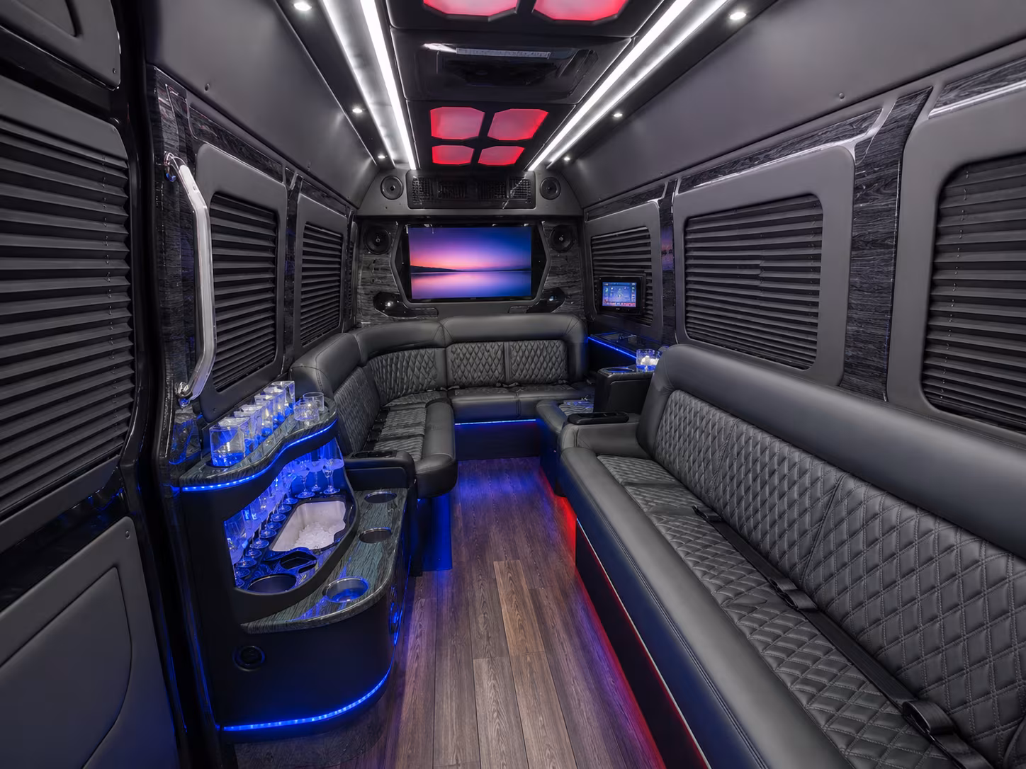 auburn 25 passenger party bus interior